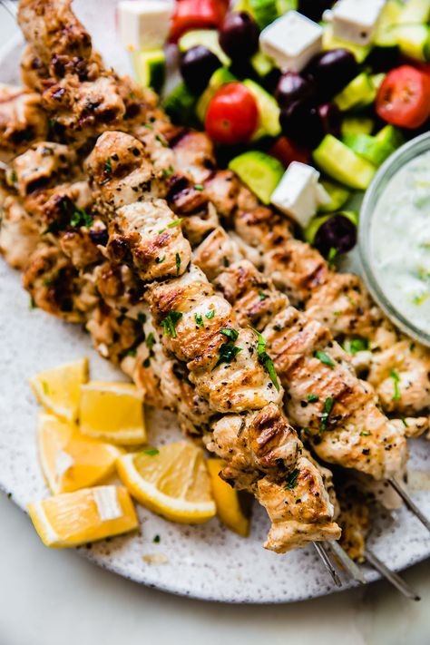 Greek Chicken Souvlaki Recipe | Little Spice Jar Dinner Recipes Authentic, Authentic Greek Chicken, Greek Chicken Souvlaki Recipe, Souvlaki Skewers, Chicken Souvlaki Recipe, Greek Chicken Souvlaki, Slow Cooker Creamed Corn, Souvlaki Recipe, Homemade Tzatziki Sauce