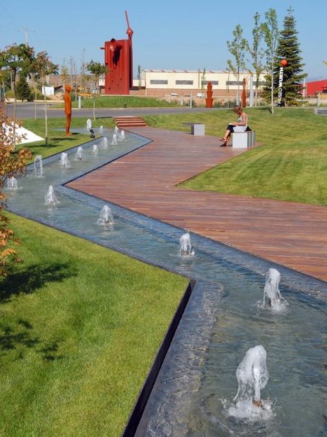 Villa Architecture, Water Architecture, Urban Landscape Design, Public Space Design, Water Fountains, Landscape Architecture Design, Urban Park, Urban Furniture, Entrance Design