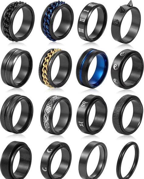 Black Stainless Steel Rings for Men, Fashion Wedding Promise Male Band Rings Set. Genuine image😌 Men Fashion Wedding, Gay Jewelry, Black Ring Set, Black Band Ring, Rings Pack, Mens Black Ring, Promise Rings For Guys, Mens Rings Fashion, Wedding Promises