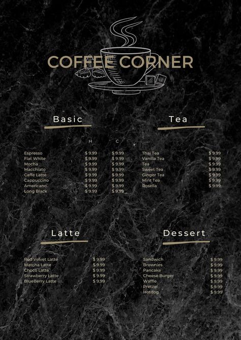 Coffee Shop Signage, Menu Design Layout, Bistro Interior, Easy Menu, Minimal Monochrome, Starting A Restaurant, Modern Coffee Shop, Cafe Menu Design, Vanilla Tea