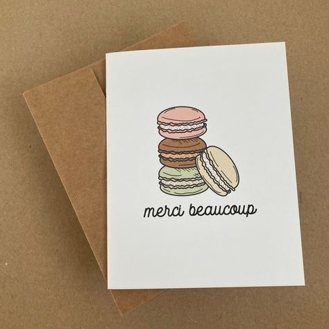 Card For French Teacher, Math Teacher Thank You Cards, Librarian Thank You Card, Art Teacher Thank You Card, French Thank You Cards, Thank You Maths Teacher Card, Colorful Macarons, Thank You Greeting Cards, French Gifts