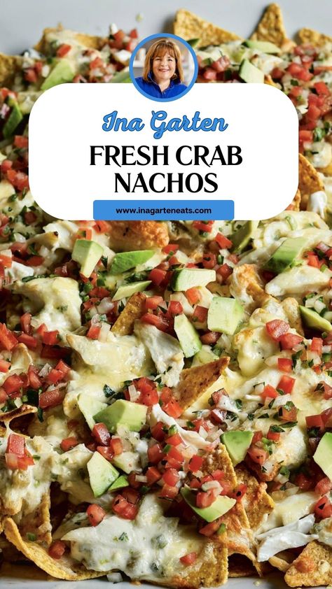 Ina Garten Fresh Crab Nachos Crab Nachos Recipe, Crab Rangoon Nachos, Seafood Nachos Recipe, Crab Appetizer Recipes, Crab Nachos, Seafood Nachos, Crab Appetizer, Joe Crab Shack, Game Day Foods