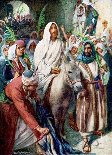 Entry into Jerusalem. In honor of tomorrow being Palm Sunday. This whole week plus Easter is my favorite time of year because of the salvation given and my entire reason to worship God and to have accepted Christ. Triumphal Entry, Bible Images, Religious Pictures, Bible Pictures, Jesus Painting, Jesus Christ Images, Palm Sunday, Jesus Lives, Biblical Art