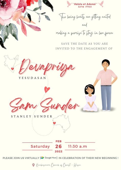 An engagement invite for long distance couples and families who would like to have their party in a virtual video call. #India #Australia #EngagementParty #InviteCard #VirtualCelebration Long Distance Couple, Couple Wedding Invitation, Distance Couple, Engagement Invite, Indian Wedding Invitation Card Design, Indian Wedding Invitation Cards, Wedding Invitation Card Design, Indian Wedding Invitations, Couple Wedding