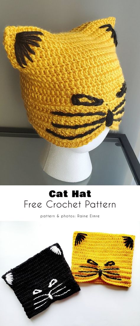 Cute Cat Hat Free Crochet Patterns Crochet Childrens Cat Hats Free Patterns, Crochet Square Cat Beanie, Crochet Cat Beanie Free Pattern, Childrens Scarf Pattern, Crochet Halloween Hat, Crochet Cat Beanie, Cat Hat Pattern, Crochet Children, Cat Hats