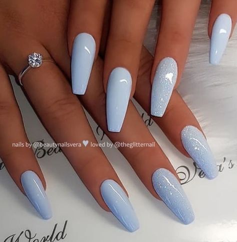 Pastel Blue Nails Design, Engagement Nails, 2023 Nails, Summer Acrylic, Nails Inspired, Nail Time, Blue Acrylic Nails, Body Hygiene, Nail Jewels