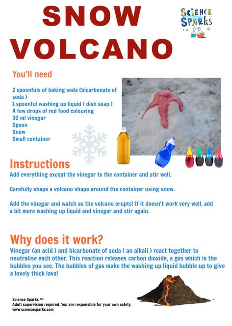 Baking Soda Volcano, Snow Volcano, Volcano For Kids, Winter Science Experiments, Peace Garden, Make Snow, Winter Science, Preschool Winter, Christmas Peace