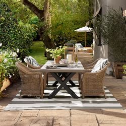 Navarro Dining Room | Williams-Sonoma Drayton House, Backyard Dining Table, Outdoor Dining Ideas, Gray Patio Furniture, Goth Cottage, Backyard Dining, Backyard Furniture, Kitchen Patio, Garden Wallpaper