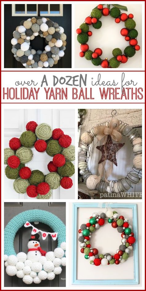 I am smitten with Holiday Yarn Ball Wreaths – so I’ve gathered up a bunch of ideas for you to check out – love them all!! Mine from a few years ago – Sugar Bee Crafts Christmas Cheer Wreath from Country Living: Love the use of the spring on this one!! from Patina White Winter … Cheer Wreath, Yarn Ball Wreath, Diy Crafts For School, Christmas Bazaar, Diy Crafts For Teen Girls, Ball Wreath, Yarn Balls, Christmas Yarn, Diy Yarn Crafts