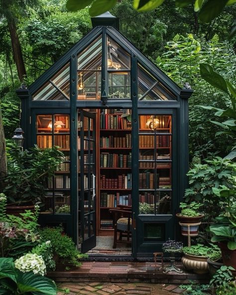 Greenhouse Library, Victorian Greenhouse, Outdoor Greenhouse, Backyard Buildings, Greenhouse Ideas, Home Greenhouse, Small Cottages, Cozy Backyard, Dream Life House