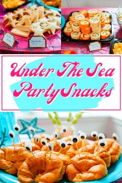 Mermaid Party Appetizers, Mermaid Appetizers, Sea Themed Party Food, Sea Birthday Party Food, Themed Party Food Ideas, Ocean Themed Food, Under The Sea Party Food, Sea Party Food, Under The Sea Themed Party