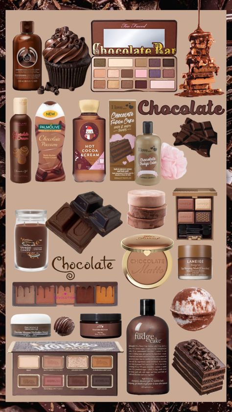 Chocolate cosmetics 🍫 #chocolate Chocolate Shower Routine, Chocolate Scented Products, Chocolate Smelling Products, Chocolate Fragrance Perfume, How To Smell Like Chocolate All Day, How To Smell Like Chocolate, Chocolate Skincare, Chocolate Fragrance, Chocolate Scent