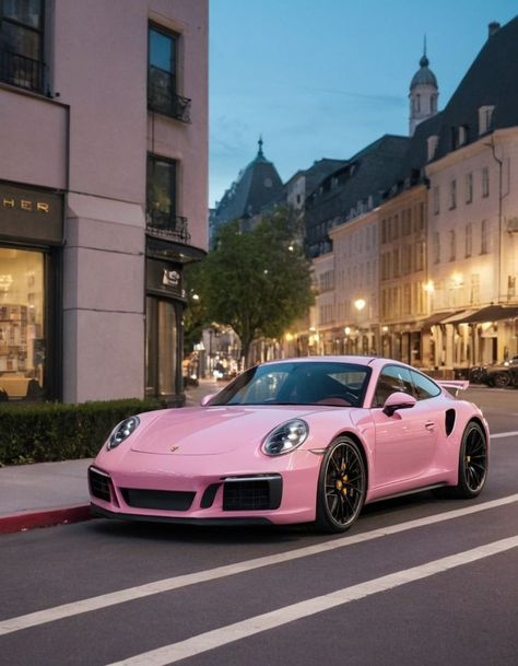 Baby Pink Porsche, Pink Wrapped Car, Car Pink Aesthetic, Porsche 911carrera, Dream Car Mercedes, Porsche Pink, Lena Core, Hot Pink Cars, Pink Porsche