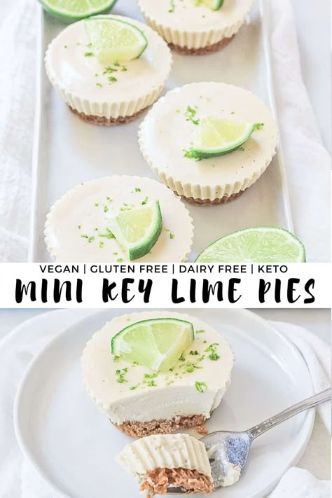 Mini Key Lime Pies - These healthy easy little desserts are perfect for any occasion. With a simple crust and no bake cheesecake style filling, this recipe is the perfect make ahead option! Just keep them in the freezer until ready to serve. They are vegan, gluten free, dairy free, keto and incredibly creamy! #finishedwithsalt #keylimepie #keylimecheesecake #vegan #glutenfree #dessert #dairyfree #keto | finishedwithsalt.com Healthy Vegan Dessert, Key Lime Pies, Mini Key Lime Pies, Dessert Cheesecake, Keto Healthy, Dessert Vegan, Cake Mini, Low Carb Snack, Desserts Vegan