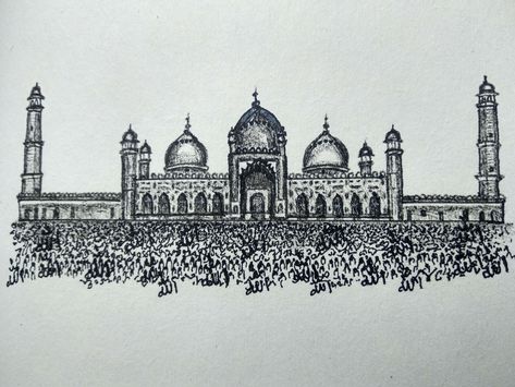 Mosque Drawing, Truck Art Pakistan, Badshahi Mosque, Truck Art, Lahore Pakistan, Useful Life Hacks, Ink Drawing, Art Sketches, Taj Mahal