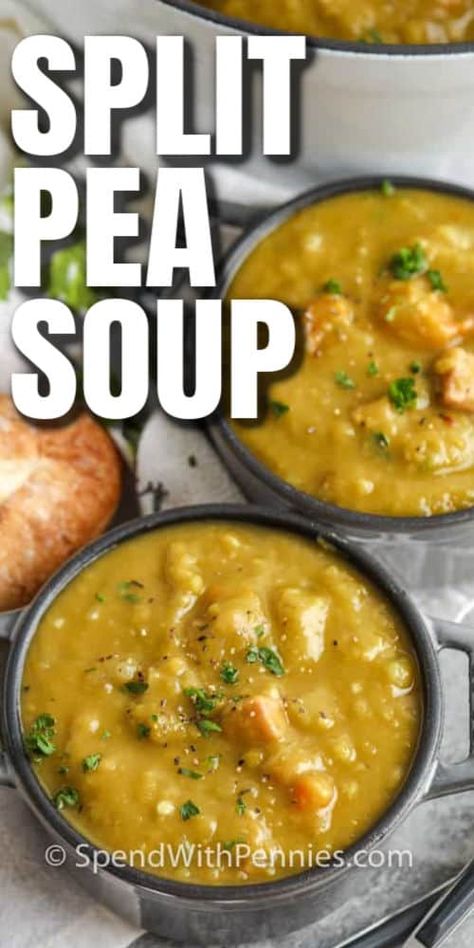 Pea Soup Crockpot, Crockpot Split Pea Soup, Split Pea Soup Crockpot, Yellow Split Pea Soup, Warm Soup Recipes, Best Crockpot, Split Pea Soup Recipe, Pea And Ham Soup, Split Peas