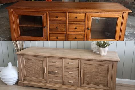 Before and after: An old TV unit gets a stunning coastal-style makeover Sideboard Upcycle, Revamp Furniture, Pine Furniture, Diy Furniture Renovation, Tv Furniture, Diy Home Furniture, Furniture Renovation, Homes And Gardens, Refurbished Furniture