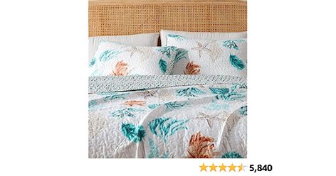 Amazon.com: Great Bay Home Bedding Set 3-Piece Reversible Lightweight Coastal Quilt Comforter with 2 Shams All-Season Beach Bedspreads Coral and Sea Shell Coverlet Sets Key West Full/Queen : Home & Kitchen Coastal Bedspread, Coastal Quilt Sets, Coral Quilt, Coastal Quilts, Nautical Quilt, Top Of Bed, Quilt Comforter, Twin Quilt, Coverlet Set