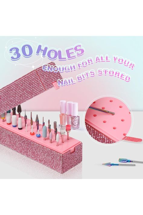 Nail Drill Bit Holder, Dustproof Drill Bit Organizer Rhinestone Caes, 30 Holes Nail Tech Bits Storage Container Box Manicure Tool Efile Accessories Collector Displayer for Salon Travel Home(Only Box) Drill Bit Organizer, Bits Storage, Bit Organizer, Drill Bit Holder, Travel Home, Nail Drill, Manicure Tools, Drill Bit, Storage Container