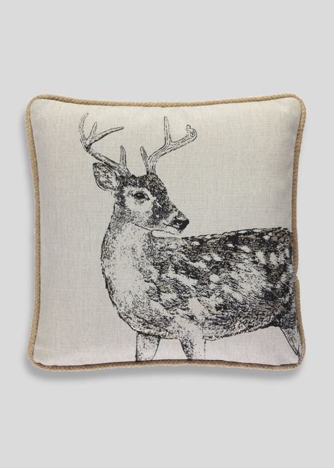 Stag Cushion, Stag Design, Box Room, Buy Home, Natural Texture, Black Print, Online Accessories, Home Furnishings, Room Ideas