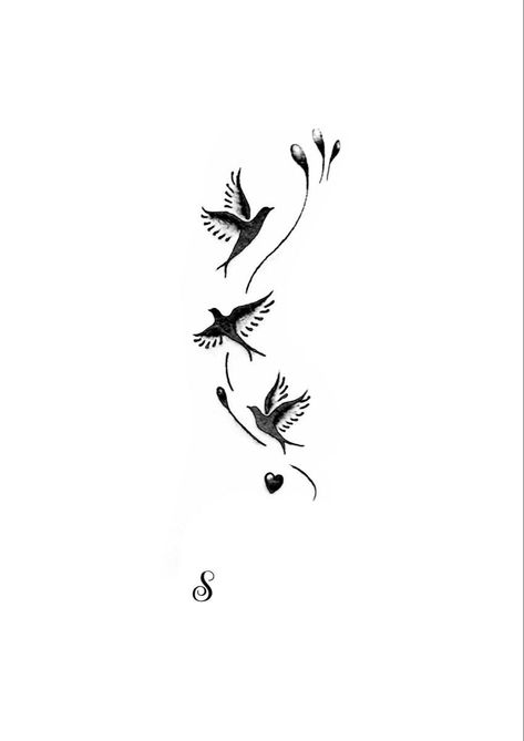 Small Tattoo In Legs For Women, 4 Bird Tattoos For Women, Cute Bird Tattoos For Women, Small Bird Tattoos For Women Arm, Black Bird Tattoos For Women, Flying Bird Tattoos For Women, Flying Birds Tattoo Design, Small Birds Tattoo Design, Mother Bird Tattoo