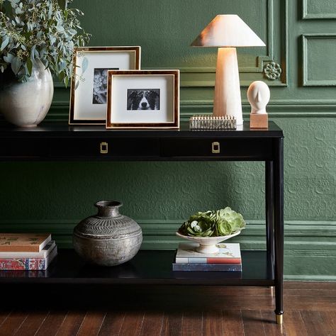 Sideboards & Buffet Tables | Williams Sonoma Black Console Table Decor, Black Entryway Table, Bed Chest, Drop Pulls, Entry Console Table, Console Table Entryway, Console Table Styling, Black Console Table, Console Table Decorating