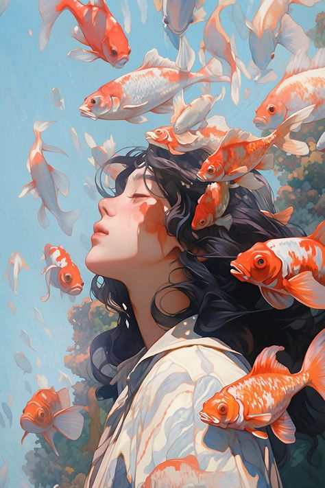 Learning Illustration, Illustration Techniques, Deep Learning, Goldfish, Fish, Illustrations, Water, Hair, Art