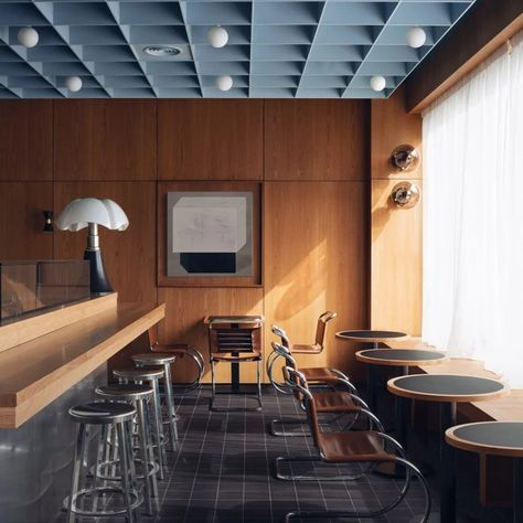 Glass Blocks Wall, Design Café, London Interior, Sushi Restaurant, Bar And Restaurant, Sushi Restaurants, Japanese Restaurant, Coffered Ceiling, Japanese House