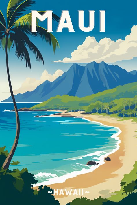 Hawaii Vintage, طابع بريدي, Tourism Poster, Travel Poster Design, Vintage Poster Design, Retro Travel Poster, Beach Posters, Kauai Hawaii, Vintage Travel Poster