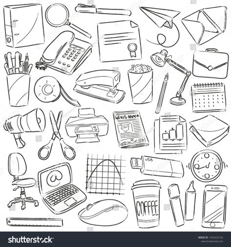 Office Work Clip Art. Doodle Icons Sketch Hand Made Design Vector. #Ad , #AFFILIATE, #Art#Doodle#Clip#Office Architecture Doodle Art, Office Doodle, Stationary Illustration, Office Sketch, Work Clipart, Work Doodles, Doodle Icons, Office Icon, Notebook Doodles