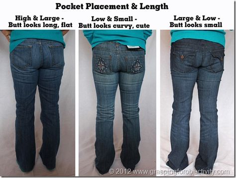 Denim science! Best Jeans For Small Butts, Jeans For Saddlebags, Jeans Tips, Pocket Placement, Jeans Pocket, Jean Fit, Flattering Jeans, Buy Jeans, Jean Pockets