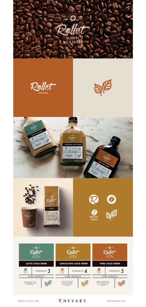 Rollet Coffee Branding, Malu ONeill, Chevart Design Brand Identity Design Coffee, Coffe Brand Ideas, Cafe Shop Logo Design, Bear Coffee Logo, Coffee Shop Logos Ideas Inspiration, Coffee Logo Design Ideas Graphics, Coffee Packaging Design Ideas, Coffee Brands Logo, Coffe Logos Design