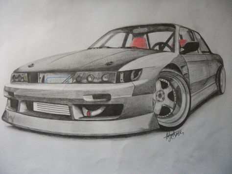 S13 Nissan Silvia S14 Drawing, S13 Drawing, Drawings Of Cars, Cars Drifting, Vehicle Drawing, Draw Cars, Cars Drawing, Tokyo Drift Cars, Silvia S13