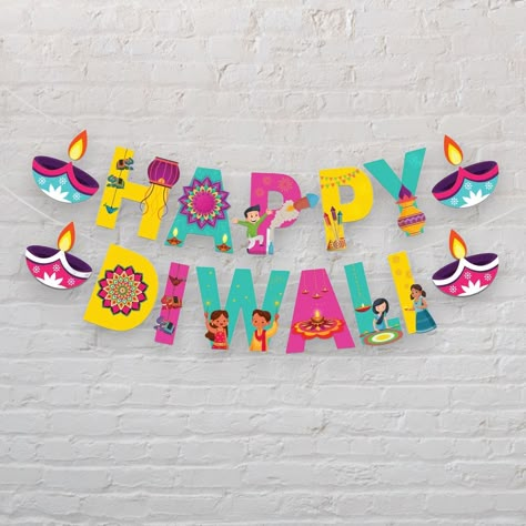 Happy diwali banner bunting diy hanging decorations Happy Diwali Banner Design, Happy Diwali Design, Diwali Decoration Items At Home Diy, Diwali Photo Booth Ideas, Diwali Soft Board Decoration, Diwali Wall Decorations At Home, Diwali Display Board Ideas, Handmade Diwali Decoration Items, Diwali Theme Decoration