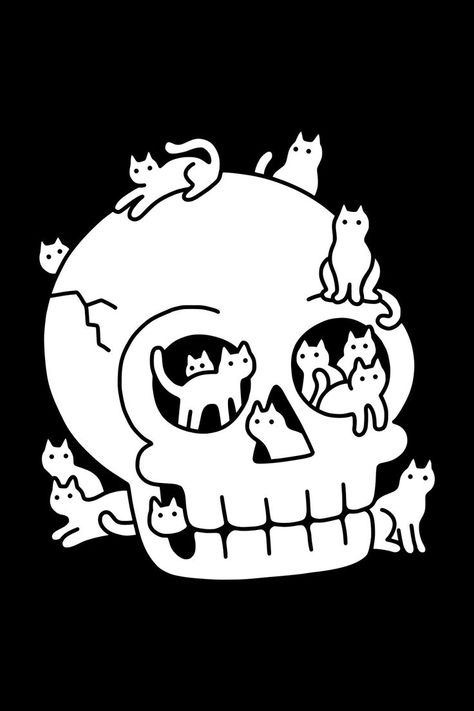 Misfits Tattoo, Cats Doodle, Heavy Metal Cat, Tshirt Sticker, Doodle Sticker, Simple Skull, Grunge Posters, Skeleton Drawings, Art Tshirt