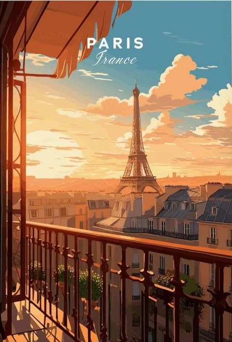 Travel Poster Graphic Design, France Aesthetic Vintage, Paris Poster Vintage, Paris Postcard, Paris Travel Poster, Paris Illustration, Book Flights, Travel Poster Design, Paris Poster