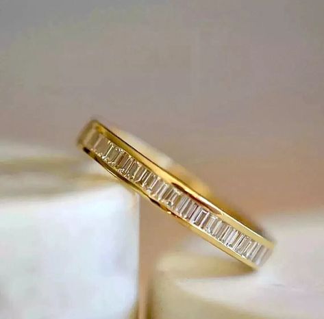 Wedding Band Ring 2 Ct Baguette Cut Simulated Eternity 14K Yellow Gold Plated Baguette Diamond Wedding Band, Baguette Wedding Band, Stacked Diamond Bands, Ring Baguette, Half Eternity Wedding Band, Channel Setting, Half Eternity Band, Half Eternity Ring, Eternity Band Ring