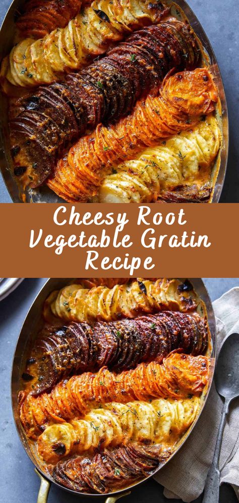 Cheesy Root Vegetable Gratin Recipe - Cheff Recipes Vegetable Gratin Recipes, Soup Breakfast, Root Vegetable Gratin, Vegetable Gratin, Plat Vegan, Root Vegetable, Vegetarian Soup, Root Vegetables, Vegetable Sides