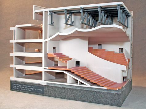 colour sectional model #3dPrintedArchitecture Sectional Model Architecture, Sectional Model, Concept Board Architecture, Sectional Perspective, Curve Building, Office With A View, Auditorium Design, Architecture Drawing Presentation, Concept Models Architecture