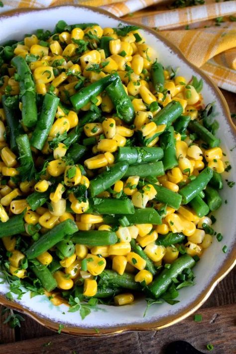 Green Bean Corn Salad, Green Beans And Corn Side Dishes, Corn Green Bean Salad, Frozen Green Bean Recipes, Green Beans And Corn, Corn And Green Beans, Canned Green Bean Recipes, Green Beans Side Dish, Beans And Corn