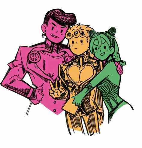 they look like a happy FAMILY, only saved pin for picture imsorry Josuke Giorno Jolyne, Giorno Jolyne, Josuke Giorno, Jojo's Adventure, Jojos Bizzare Adventure, Jojo Art, Jojo Parts, Adventure Art, Jojo's Bizarre Adventure Anime