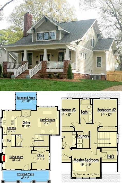 Cottage Floor Plans, Two Story House Plans, Two Story House, Cottage Style House Plans, Bungalow Homes, 4 Bedroom House Plans, Craftsman Style House, Casas The Sims 4, Sims House Plans