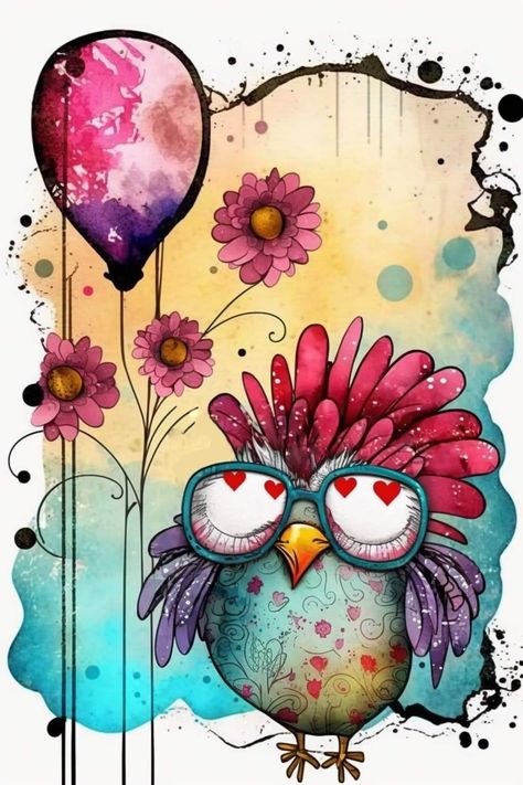 Whimsical Owl Art, Whimsical Birds Painting, Whimsical Art Drawings, Doodle Birds, Watercolor Postcards, Quirky Birds, Whimsical Birds, Whimsical Art Journal, Whimsical Art Paintings