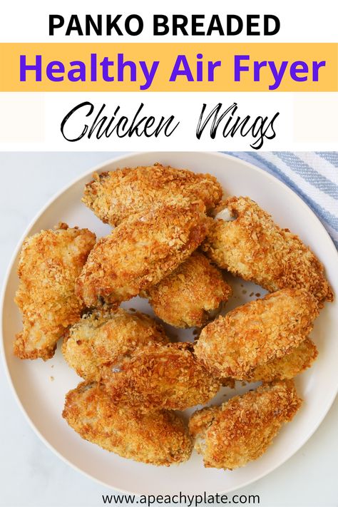 Healthy air fryer chicken wings breaded with panko crumbs. Super crispy and tender, satisfying your fried chicken craving! #airfryerrecipes #healthychickenwings #airfryerchickenwings #healthyrecipes #pankochickenwings Chicken Wings Breaded, Healthy Air Fryer Chicken, Breaded Wings, Breaded Chicken Wings, Air Fryer Recipes Chicken Wings, Super Bowl Party Snacks, Panko Breaded Chicken, Healthy Chicken Wings, Air Fry Chicken Wings