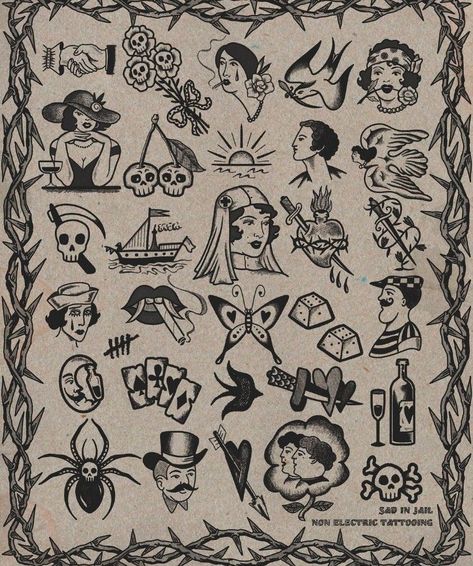 French Prison Tattoo Flash, French Prison Style Tattoo, Traditional French Tattoo, French Prison Tattoo Designs, French Prison Tattoo, Indian Style Tattoos, Historical Tattoos, German Tattoo, Witchcraft Tattoos