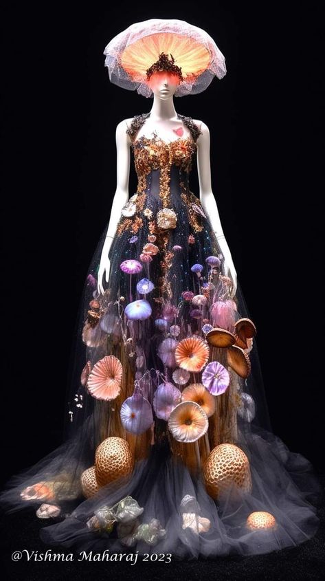 Mushroom Dresses, Plant Dress, Mushroom Fashion, Vishma Maharaj, Fairy Court, Mushroom Dress, Cells Project, Design Inspired By Nature, Botanical Fashion