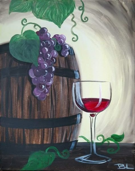 Easy Wine Painting, Wine Paintings, Art And Wine Painting Ideas, Wine Painting Ideas, Wine Art Drawing, Wine And Paint Party Ideas, Grapes Painting, Wine And Paint Ideas Canvases, Wine Painting Canvas Easy