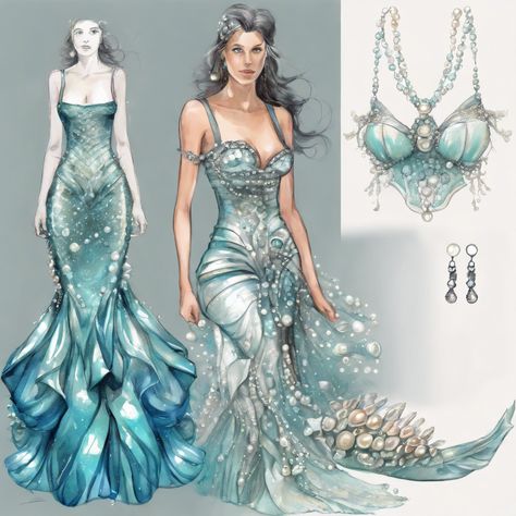 Ocean Themed Dresses, Ocean Theme Fashion, Water Outfit Ideas, Ocean Themed Fashion, Ocean Themed Clothes, Sea Goddess Dress, Ocean Theme Dress, Siren Inspired Outfits, Atlantis Fashion