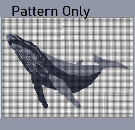 Pattern for a humpback whale crocheted blanket / tapestry. This pattern comes with both a graph and written directions.  All single stitch crochet using the tapestry crochet technique (carrying yarn) You will need 6 skeins of White yarn (A), 4 skeins of dark blue yarn (B) and 4 skeins of gray yarn (C) to complete this project. Please use whatever colors you would like. # of skeins is assuming a medium weight yarn with a skein length of about 350 yards/skein.  I recommend carrying all 3 colors through the entire pattern to keep it even.   I recommend a medium weight (worsted weight) yarn with a J sized hook. The tapestry should come out a little over 4 feet wide (when crocheted with a J hook and medium weight yarn) This pattern can be repeated and sewn together or combined with other patter Dark Blue Crochet Ideas, Whale Knitting Pattern, Crochet Whale Blanket, Single Stitch Crochet, Whale Crochet Pattern, Whale Blanket, Whale Crochet, Blanket Tapestry, Cross Stitch Silhouette