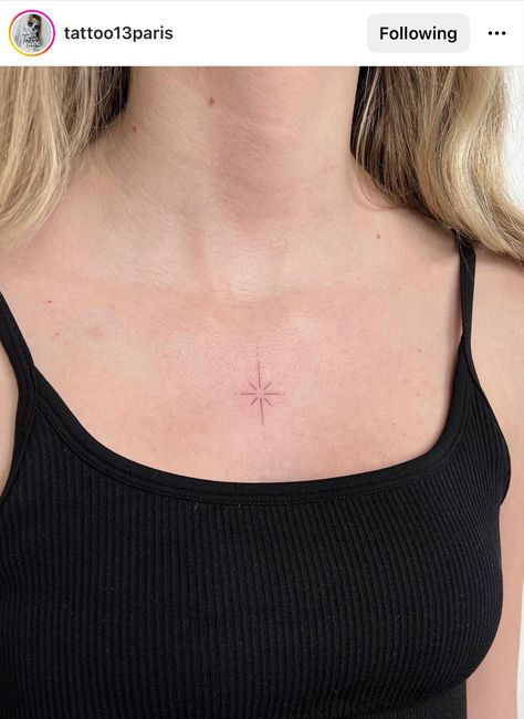 Chest Sparkle Tattoo, Sparkle Chest Tattoo, Star Sternum Tattoo, Star Tattoos On Chest, Star Chest Tattoo, Small Chest Tattoo, Starlight Tattoo, Sparkle Tattoo, Small Chest Tattoos